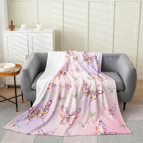 Kuscheldecke Flauschig 100x135 Schmetterling 3D Decke Pinkes Mädchen Flanell Fleecedecke Weich und Warme Wohndecken Kuscheldecken Sofa Bett Überwurfdecke Sofadecke Couch Blanket Y7603