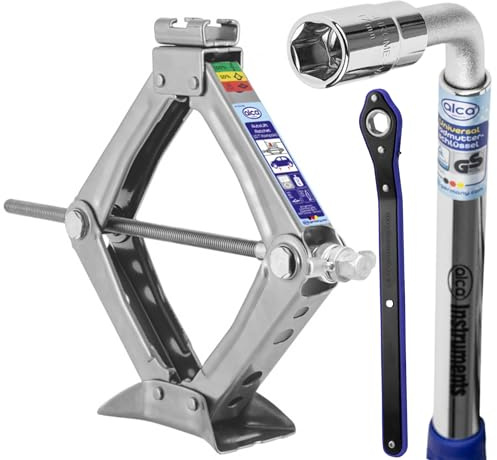 alca Car Scissor Jack Kit | Lifting Jack for Car 2 Ton Tyre Change Kit | Hatchback Saloon Speed Ratchet Lug Wrench Set 436700+ (L Wrench 21/22mm KIT)