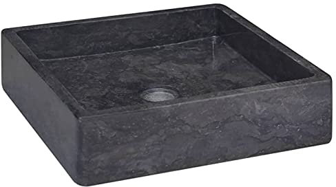 JUNZAI Lavabo Noir 40x40x10 cm Marbre,Vasque À Poser Salle De Bain,Lavabo Salle De Bain