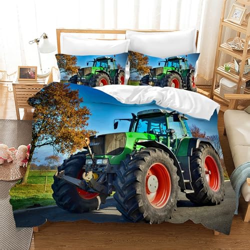 Traktor Bettwäsche Set,3D Druck Traktor Muster Kinder bettwäsche,Mikrofaser Bettbezüge 3-teilig mit Zip-Verschluss,für Kinder Jugendliche Jungen (Traktor 5, 135x200cm)