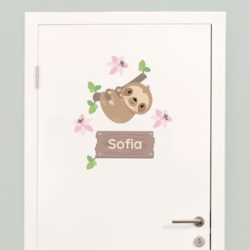 Klebekerlchen® Türaufkleber personalisiert mit Namensschild – Türschild Kinderzimmer & Babyzimmer Wandtattoo – selbstklebende Wandsticker - Kinderzimmer Deko Junge & Mädchen – Faultier