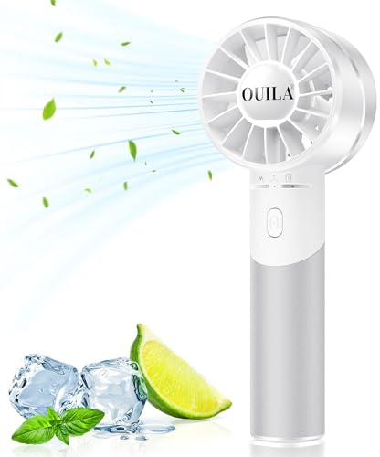 OUILA Handventilator, Mini Ventilator USB Aufladbar Tragbarer Akku Ventilator mit 4 Geschwindigkeiten Turbo Wind, 2600mAh Max 16 Std. Klein Hand Ventilator To Go für Reisen Büro Zuhause Draußen