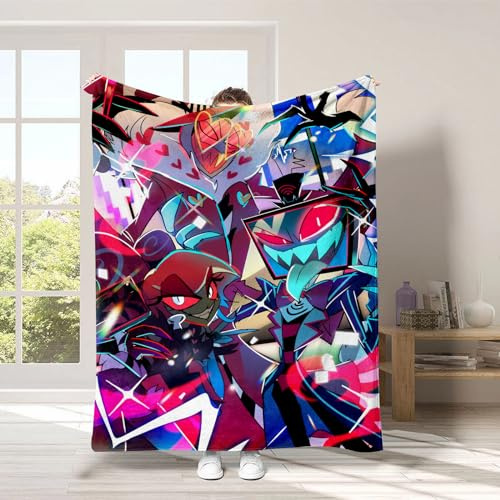 Jilijia Hazbin - Manta de hotel Alastor/Angel Dust, cobija de anime ultra suave de franela para todas las estaciones, manta cálida para el hogar, cama, sofá y viajes