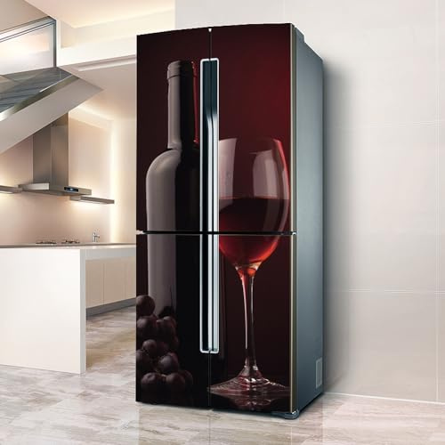 Fridge Wraps Kitchen Fridge Stickers Cover Full Doors, Fridge Sticker Full Covering Door Fridge Covers Skins Wall Stickers for Kitchen Decal, Grape red Wine Romance