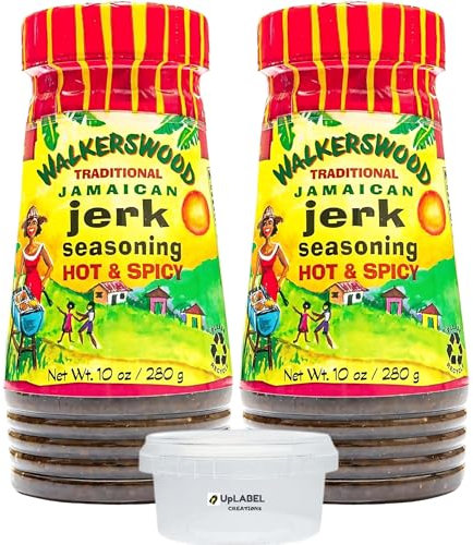 Walkerswood Traditional Jamaican Jerk Seasoning - Hot & Spicy 280g (2-pack) + Uplabel Creations 180ml Food Pot