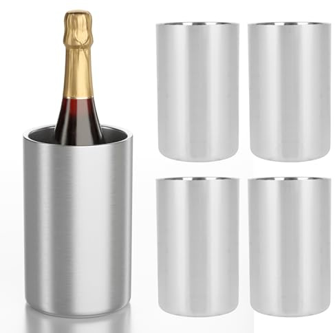 Wine Chiller Bucket 4 Pack, Wine Chiller for Bottles, Champagne Cooler Ice Bucket Double-Wall Stainless Steel for Hotel Bar & Party, Cooler for Ice Champagne Drinks Beverage - Fits 750ml Bottles