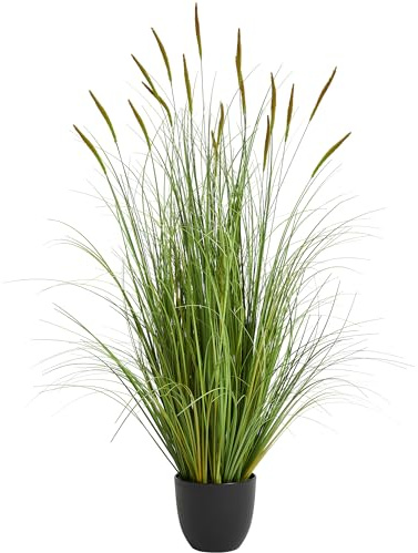 KOL 3ft Artificial Cattail Grass, 35in Artificial Indoor Outdoor Fake Onion Grass Reed Floor Plant, Home Office Wedding Decor Potted Plant, Housewarming Gift, Green