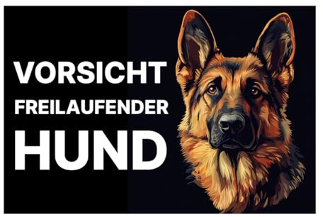 Vorsicht Hund Schild 20x30cm wetterfestes Schild Achtung Hundeschild freilaufender Hund Hunderasse (Schäferhund Schwarz)