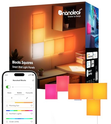 Nanoleaf Blocks Starter Kit | 6 Quadrate diffus Beleuchtung, RGBW farbwechselnde Wandlampen-Panel, Musik & Bildschirm Sync, WLAN App- & Sprachsteuerung (kompatibel mit Alexa, Apple & Google Home)