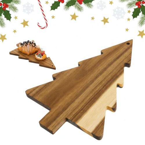 DOITOOL Christmas Chopping Boards for Kitchens : Wooden Christmas Tree Cutting/Chopping Board Dish Charcuterie Serving Tray Platter Butter Plate Decorative Tableware for Cheese Sushi Fruit Bread Beige