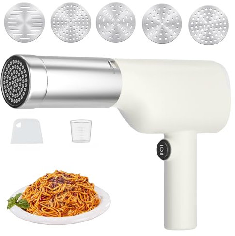 Máquina eléctrica para hacer pasta Acero inoxidable Máquina inalámbrica para hacer pasta a mano 40W Máquina portátil automática para hacer pasta con 5 discos de pasta para máquina de espaguetis