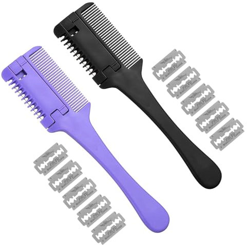 2 pezzi tagliacapelli, pettine per sfoltire, pettini per diradare le doppie punte, taglio dei capelli, taglio a doppio lato con 10 lame di ricambio, per adulti e bambini