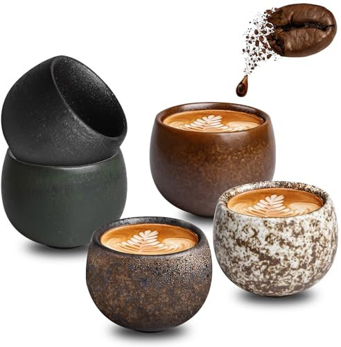 Set di 5 tazze da caffè espresso da 50 ml, tazze da caffè di alta qualità in gres, a pareti spesse, in ceramica, ideali come regalo per espresso, moka, macchiato, tè