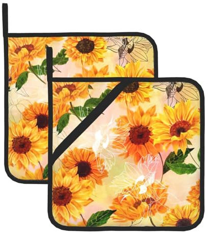 Set di 2 presine con stampa di girasole, da cucina, per donne e uomini, per cucinare al forno a microonde