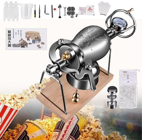 Máquina de palomitas de maíz manual, mini máquina para hacer palomitas de maíz de acero inoxidable, máquina para hacer palomitas de maíz retro tradicional china, mini máquina de palomitas vintage, 3