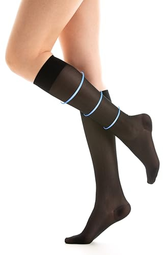 Knähöga Kompressionsstrumpor för Damer, Genomskinliga, Knee-High, Bordeaux/Marinblå/Vit 70 DEN Grade-1-k1 Long Socks 18-22mmHg (SVART, M/L)