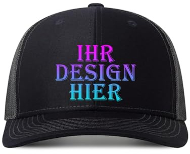 Kustima Trucker Cap personalisiert mit Foto/Logo/Text,Baseball Caps selbst gestalten,Mesh-Kappe personalisierte für Männer & Frauen,Verstellbare Dad Cap Schwarz,Basecap Herren Damen