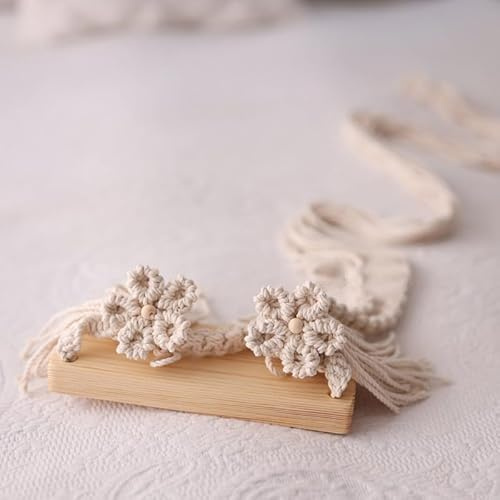 DICHA Newborn Photography Props Swing Photo Props-Wooden Macrame Seat for Baby Photo Shoots,Handmade Photo Prop with Clips for Studio Posing-Natural Wood