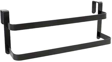 rockible Handtuchhalter über der Tür, Handtuchstange Twin ohne Bohren, Handtuchhalter mit Doppelstange zum Einhängen an Schublade Schranktür, Tür-Hängeregal aus Metall für Badezimmer Küche, Schwarz