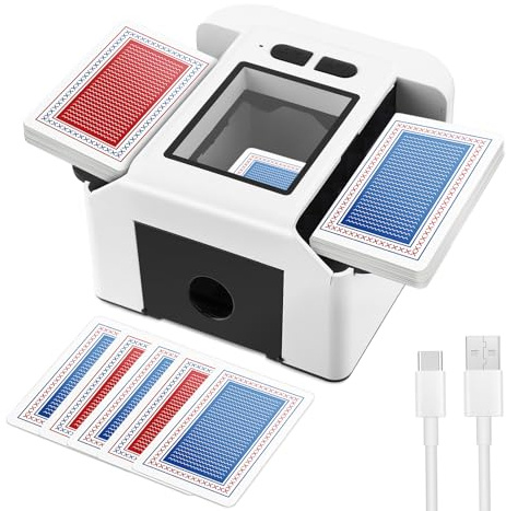 Nastopee Kartenmischmaschine, Automatischer Kartenmischer Für 1-2 Decks, Kartenmischer Elektrisch Karten, 2000mah, Geräuscharm Kartenmischgerät Für UNO, Poker, Phase 10, Kartenspiel