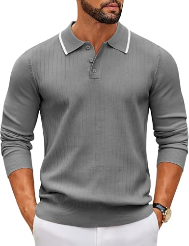 COOFANDY Maglione Uomo Colletto a Polo Maglia Morbida Casual Grigio Scuro M