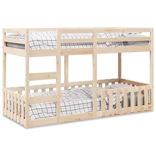 Teenpull Våningssäng 80 x 200 cm, massivt trä, tall, robust sängram för utrymmesbesparande sovrum, säker bas med fallskydd och stege, stabil ungdomssäng, möbelram