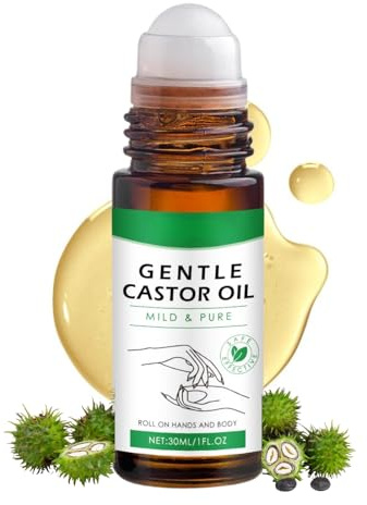 Castor Oil Organic - Roller Ball Rizinusöl 30ml - Rizinusöl Kaltgepresst Bio - für Haare Kopfhaut Wimpern Augenbrauen Gesicht Körperpflege - Massageöl Hair Oil, Feuchtigkeitsspendendes
