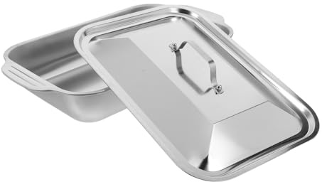 Warmhm Teglia per Arrosti in Acciaio Inossidabile 41x22x7,5 Cm Vassoio Profondo Rettangolare per Grigliare Pesce con Coperchio, per Barbecue e Cucina Famigliare