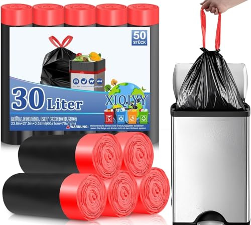 XIQIYY - Bolsa de basura (30 L, 60 x 70 cm, 50 unidades), color negro | Gran capacidad antifugas para cocina