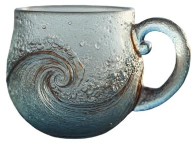 RKJRTK Sea Glass Waves Mug, 12 Oz Handblown Oceanwave Glass Mug Cup, Coastal Waves Drinkware, Uniques Textured Beach Theme Cups, Textured Ocean-Themed Drinkware for Tea/Coffee Artisan-Blown Beach