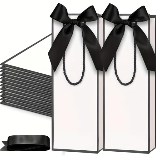 Weiße Sekt Taschen mit Schleife - Kraftpapier Geschenkbeutel für Weihnachtsgeschenke & Hochzeiten，Geeignet für Wein, Weihnachten, Hochzeit, Geburtstagsfeier, etc. (10er Pack)