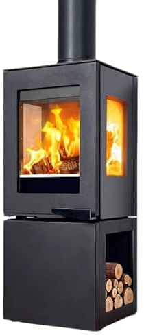 Poêle à Bois 14 KW, Chauffage Jusqu'à 250 m³ avec Rangement Intégré pour Bois,Verre Airwash pour Une Vue Clair des Flammes