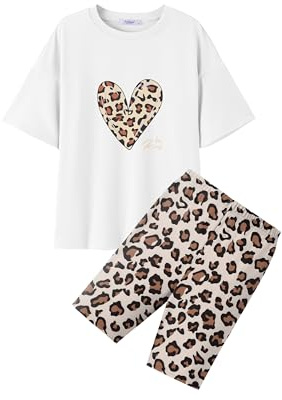 Arshiner Conjuntos de ropa para niña, camiseta con leggings cortos, juego de dos piezas, ropa de verano, ropa deportiva para niñas, ropa de moda para niños de 5 a 13 años