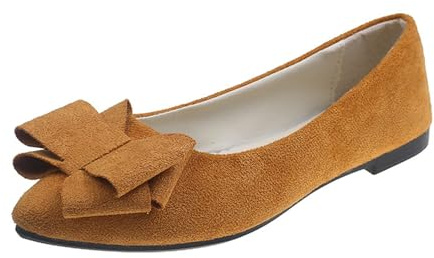 Fritidsskor dam sneakers – dansskor dam platta fashionabla bollskor med rosett, sommarskor, ventilerande fritidssko, bekväm ortopedisk för vardag och promenader, BRUN, 40 EU