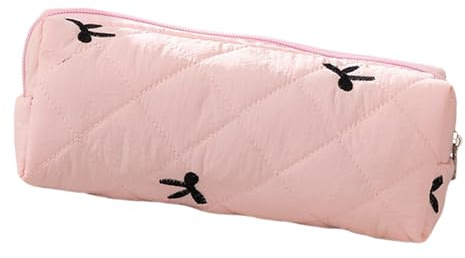 Pennfodral med fluga, skolpennfodral, 20 x 8 cm, blixtlåsficka med rymligt fack, stabil tyghållare, skoltillbehör med söt design, pennförvaring för, rosa, Refer to description, Unisex