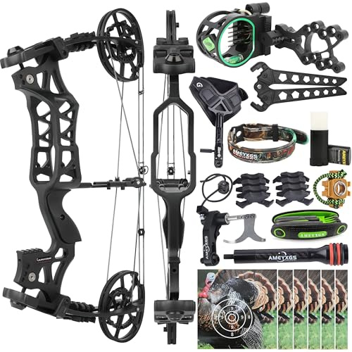 FQH Zweifunktions Compound-Bogen Set 40-70lb Einstellbare Spannung | 40-70lb Zugkraft,Aluminiumlegierung Griff,Fiberglasblätter,Pfeil und Stahlkugel Dual-Use,80% Energieersparnis