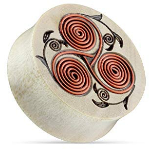 Tapsi´s Coolbodyart® Double Flared Plug Holz Organic Tribal Floral Design Kupferdrähte 19mm
