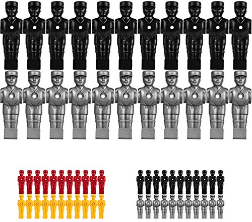 TUNIRO 22x Profi Tischfußball Figuren, SOCCERFUSS, für 15,9 mm VOLL- und HOHLSTANGEN, inkl. Schraubensatz, Kicker, schwarz/Silbergrau