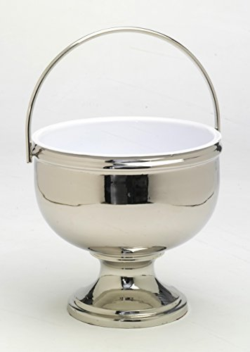 Weihkessel H 19 cm D 18 cm, Messing, vernickelt, Silber, Weihwasser-Kessel mit Einsatz aus Stahl