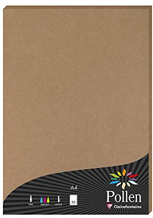 Clairefontaine 29135C - Étui de 50 Feuilles - Format A4 (21x29,7cm) - 120g/m² - Coloris Kraft - Papier d'Invitation Evènements et Correspondance - Gamme Pollen - Papier Premium Lisse
