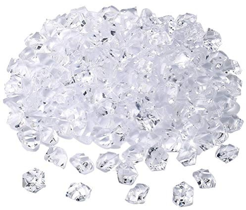 kuou 150Pcs Clear Fake Crushed Ice Rocks, Fake Crystal Rock Ice Sparkly Rocks Fake Diamonds Plastic Ice Cubes Gems for Vase Fillers Table Decoration Wedding Display DIY Arts Crafts