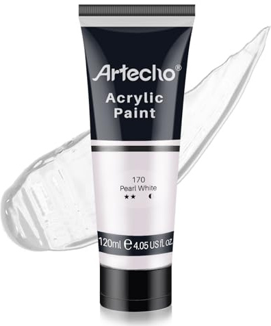 Artecho Acrylfarbe Perlweiß 120 ml, Wasserfest und Lichtecht, Schnell Trocknend, Acrylfarbe für Leinwand, Holz, Stoff, Handwerk, Leder und Stein.
