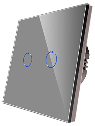 CNBINGO Touch Lichtschalter unterputz - Wandschalter zweifach in Grau - Haptische Oberfläche - Berührungsschalter mit Glas Panel und Status-LED - 500W/Fach
