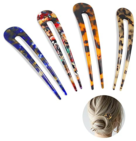 4 Stück U-förmige Haarnadel-Gabel, französischer Stil, Haarnadeln, Haargabeln, Schildkrötenschale für langes Haar