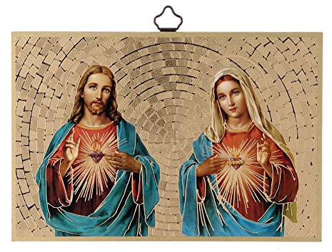 Holyart Quadri, stampe, codici miniati: Stampa su legno Sacro Cuore di Gesù e di Maria