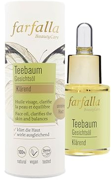 farfalla Teräd ansiktsolja – 15 ml – klargörande och lugnande – ansiktsvätska för oren hud – med teeträdolja och druvfröolja – 100% certifierad naturkosmetik