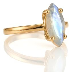 Bague Elégante Pierre de Lune - Charmantes Bagues Marquise en Or Rose pour Femmes - Bague de Promesse Personnalisable, Bague Empilable, Bague de Tous les Jours - Bijoux Faits à la Main pour Evénements