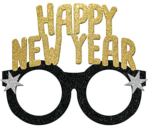 Folat 66098 Silvester Brille 'Happy New Year' Schwartz Gold Silber - Happy New Year Partybrillen Foto Requisiten für Erwachsene und Kinder