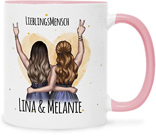 GRAVURZEILE Bedruckte Tasse mit Konfiguration - Beste Freundin - Umfangreich anpassbares Motiv zum selbst gestalten - Persönliches Geschenk für Freundinnen - Farbe: Rosa