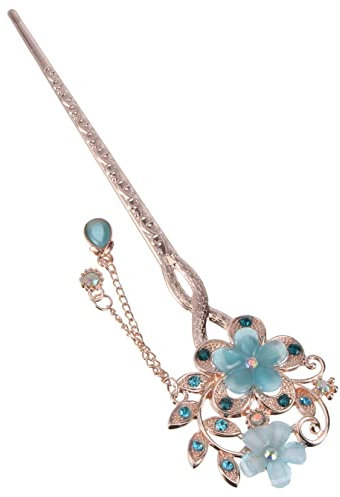 minkissy Bastoncino per Chioma Vintage Doppio Fiore in Lega Blu Decorativo per Acconciature Casual e Shopping per Donne e Signore